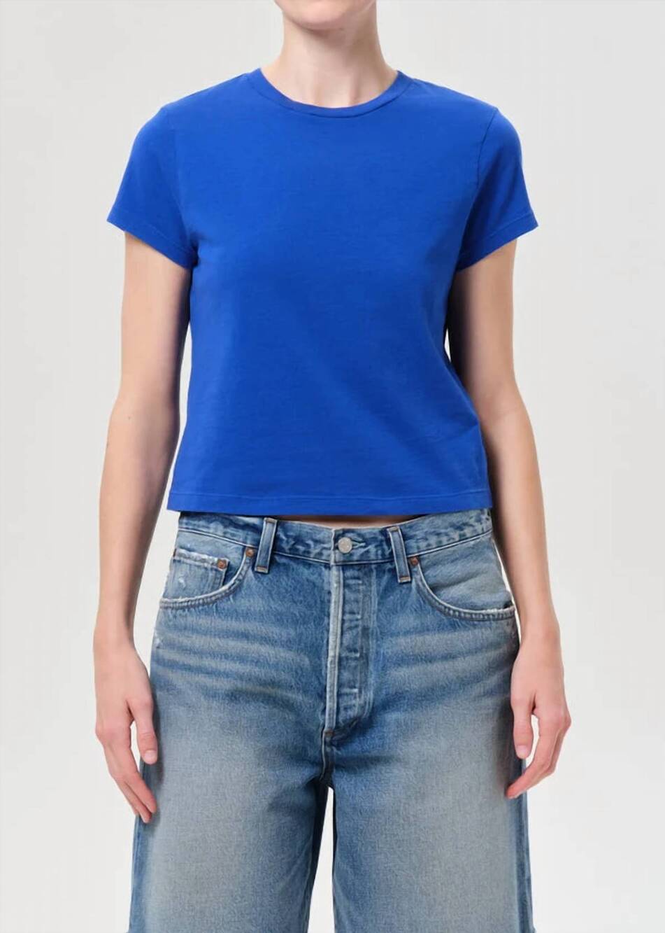 NEW AGOLDE women's adine shrunken top in cobalt